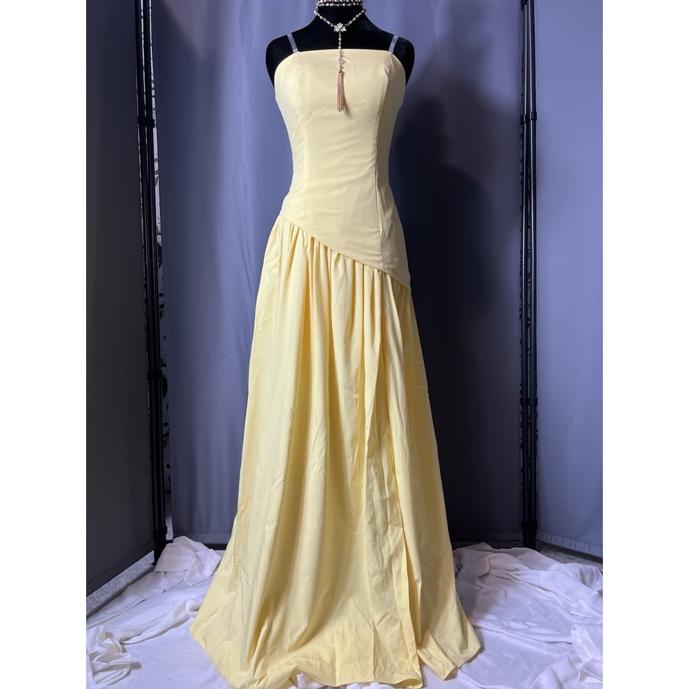 Strapless Asymmetric Waist Maxi Yellow Dress Sz S Corset Prom Gala Evening #C